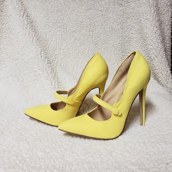 Yellow Micro Fiber Pointy Toe High Stiletto Heels - Picture 3 of 7
